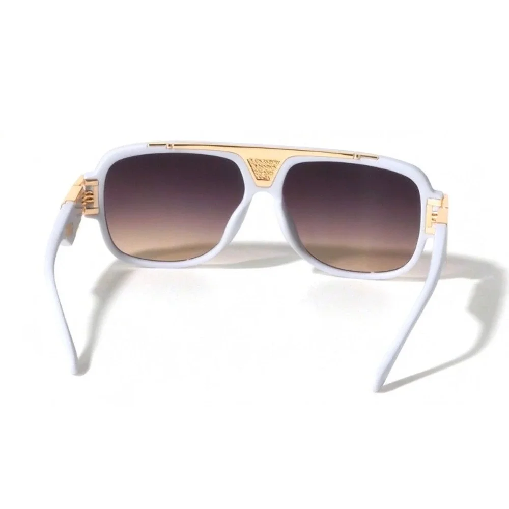 Mens White Gold Oversized Retro‎ Sunglasses Square Pilot Gradient Lenses Lentes